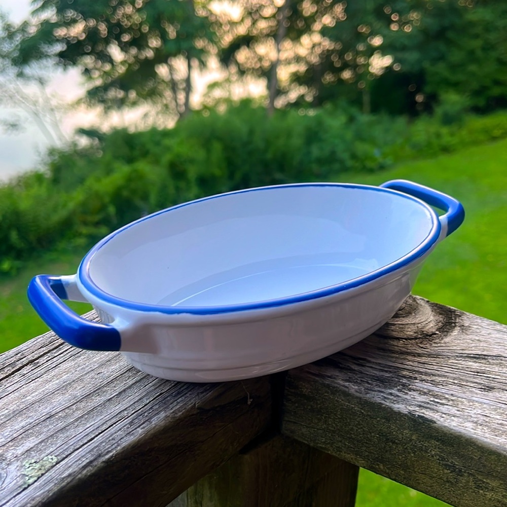 Mason Cash Enamour Blue And White Stoneware England Oval Casserole Dish